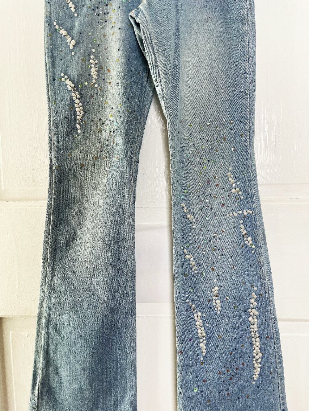 Cache Vintage Women's Light Denim Jeans | Rare Pearl & Sequin Embellished Size 2 - Picture 5 of 13